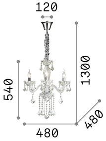 Lampadario Classico Tiepolo Vetro Trasparente 3 Luci E14