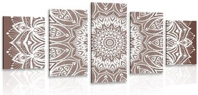 Quadri 5 pezzi – Mandala armonia su sfondo marrone