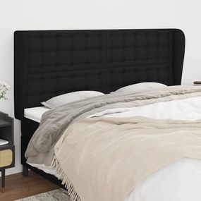 Testiera Ad Orecchio Nera 183x23x118/128 Cm İn Tessuto /