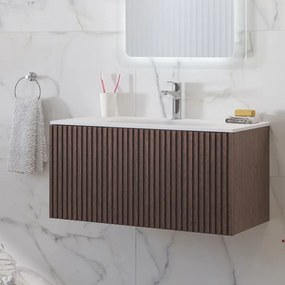 Mobile bagno sospeso 80cm effetto cannettato con lavabo incasso KDS-80L - KAMALU