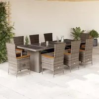 Set da Pranzo da Giardino 9 pz con Cuscini in Polyrattan Grigio 3277566