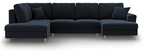 Divano angolare blu scuro allungabile e con contenitore (con penisola a sinistra/a U) con rivestimento in velluto Kyoto – Cosmopolitan Design