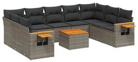 Set divano da giardino 10 pz con cuscini grigio in polyrattan