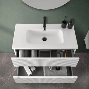 Mobile bagno sospeso cannettato 90 cm bianco opaco con specchio   Bali