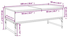 Tavolino Salotto Grigio Sonoma 100x50x40cm Multistrato Metallo