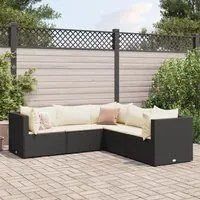 Set Divani da Giardino 5 pz con Cuscini Nero in Polyrattan 3308120