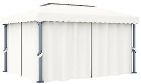 Gazebo Con Tende 4x3 Cm Bianco Crema Alluminio /