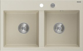 Mexen Hektor lavello in granito a 2 vasche 800 x 480 mm, beige, sifone cromato - 6521802000-69