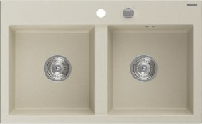Mexen Hektor lavello in granito a 2 vasche 800 x 480 mm, beige, sifone cromato - 6521802000-69
