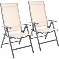 Set 2 Sedie Campeggio Sedia Pieghevole Giardino Reclinabile 5 Posizioni Beige