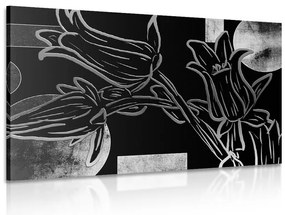 Quadro su tela – Fiori etnici in bianco e nero