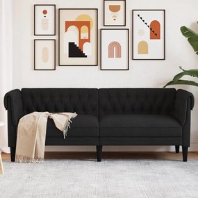 Divano Chesterfield A 3 Posti Nero İn Tessuto /