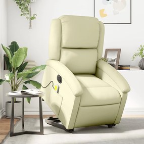 Poltrona Alzapersona Massaggi Reclinabile Elettrica Crema Pelle /
