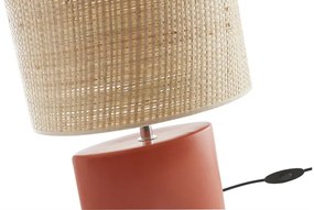 Lampada da tavolo in ceramica terracotta opaco e paralume in rafia naturale H40 m TIGA