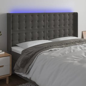 Testiera A Led Grigio Scuro 203x16x118/128cm İn Velluto /
