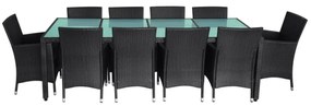 Set da pranzo da giardino 11 pz con cuscini in polyrattan nero
