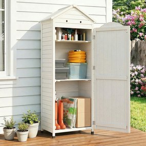 Casetta Box da Giardino 85x58x213 cm Ripostiglio con Scaffali Regolabili e Tetto Zincato in Legno Bianco...