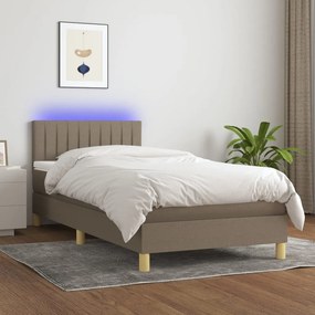 Letto a molle con materasso e led tortora 90x200 cm in tessuto