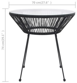 Tavolo da giardino nero 70x74 cm in rattan e vetro