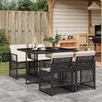 Set da Pranzo da Giardino 5 pz Nero con Cuscini in Polyrattan 3210714