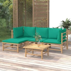 Set Salotto da Giardino 5pz con Cuscini Verdi Bambù