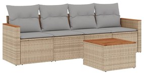 Set divano da giardino 5 pz con cuscini beige in polyrattan