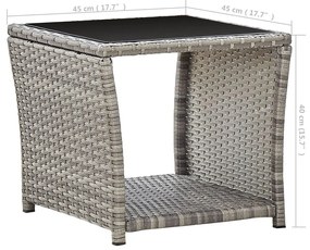 Tavolino da caffè grigio 45x45x40 cm in polyrattan e vetro