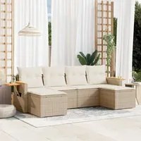 Set Divano da Giardino 6 pz con Cuscini Beige in Polyrattan 3227059