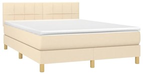 Letto a molle con materasso e led crema 140x190 cm in tessuto