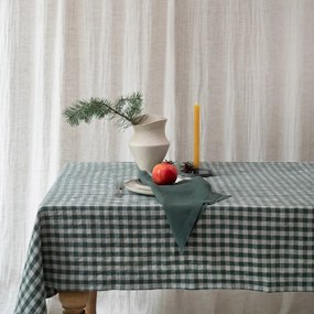 Tovaglia in lino 140x250 cm Forest Green Gingham – Linen Tales