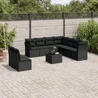 Set Divani da Giardino 10pz con Cuscini in Polyrattan Nero 3217845