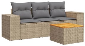 Set divano da giardino 4 pz con cuscini beige in polyrattan