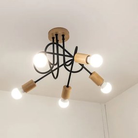 Lampadario a plafone OXFORD 5xE27/15W/230V, finitura pino/nero