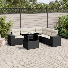 Set divani da giardino con cuscini 7pz nero polyrattan