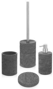 Accessori bagno in set completo da 4 pezzi grigio in resina effetto pietra Matera