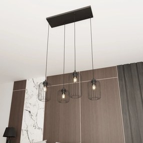 Sospensione Minimal Industrial Vander 4 Luci Lineari Nera