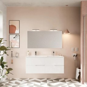 Mobile sottolavabo, lavabo e specchio EVA bianco in mdf L 121 x H 51 x P 46 cm 2 vasche 4 cassetti, top incluso