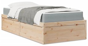 Letto Con Materasso 90x200 Cm İn Legno Massello Di Pino /
