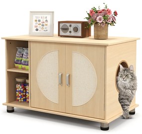 Costway Mobile per lettiera gatto con porte sisal per graffi piedini metallici regolabili, Mobile per lettiera gatto Naturale