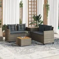 Divano da Giardino con Tavolo e Cuscini a L Grigio Polyrattan 369037