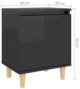 Comodini Gambe in Legno Massello 2pz Nero Lucido 40x30x50 cm