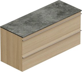 Mobile Linea L120 H55 P45 in laminato rovere natura 2 cassetti a chiusura ammortizzata con top gres nero Creta