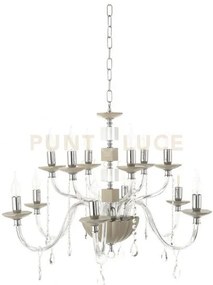 Lampadario livia 12 luci tortora- trasparente e cromo attacco e14 d...