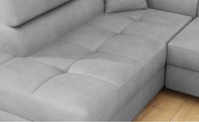 Divano angolare grigio chiaro allungabile/con contenitore (con penisola a sinistra/a L) e rivestimento in velluto Anton – ELTAP