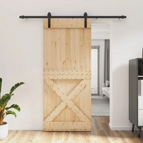 Porta Scorrevole Con Set Hardware 90x210 Cm Legno Massello Pino /