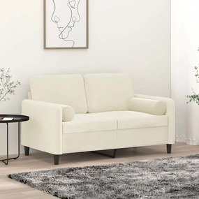 Divano A 2 Posti Con Cuscini Crema 120 Cm İn Velluto /