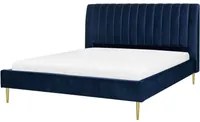 Letto imbottito velluto blu scuro gambe dorate rete a doghe testiera alta 160 x 200 cm testata alta design retr