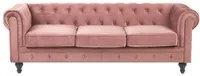 Divano Chesterfield Tessuto Velluto Rosa Rivestimento Gambe Nere 3 Posti