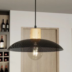 Sospensione Nordica Ishtar 1 Luce In Legno E Acciaio Nero
