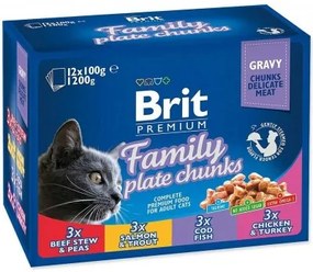 Cibo per gatti Brit Pouches Family Plate Pollo Tacchino Carne di vitello Baccalà 12 x 100 g